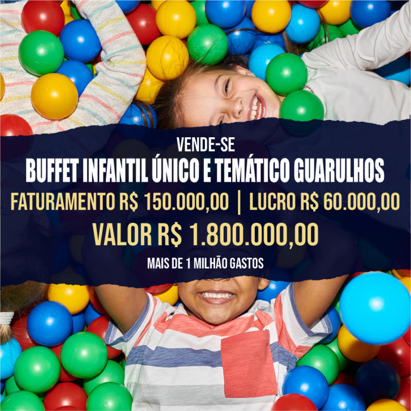 Buffet infantil soccer com cinema <br>Faturamento R$150.000 <br>Lucro mensal R$60.000,00