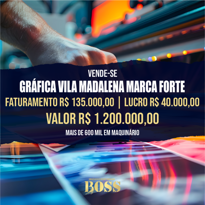Gráfica Rápida 16 anos Vila Madalena <br>Faturamento mensal R$ 135.000,00 <br>Lucro mensal R$ 35.000,00