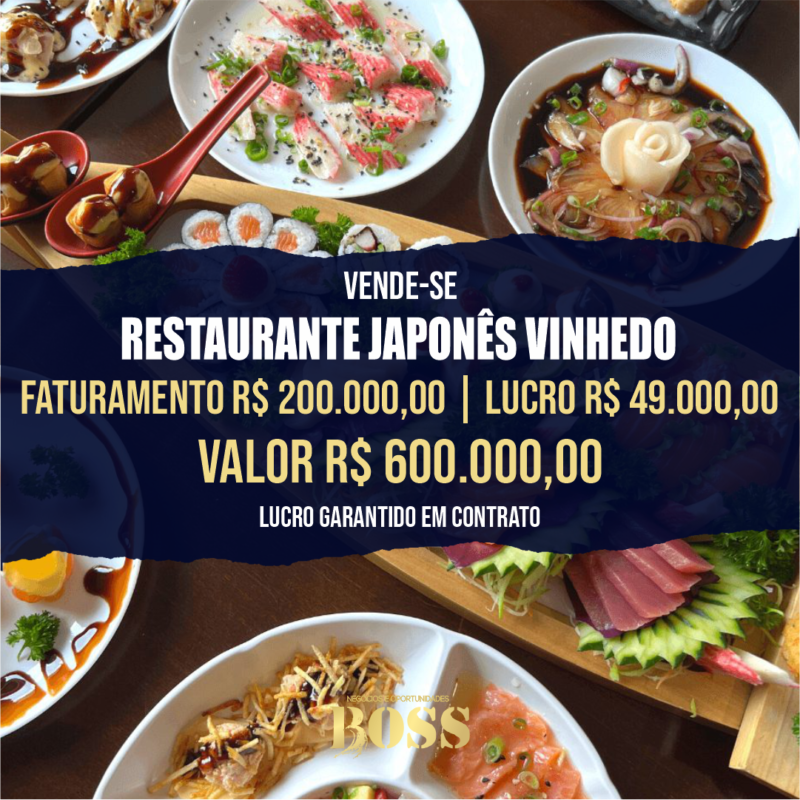 Restaurante Japonês Região de Jundiaí <br>Faturamento mensal R$ 200.000,00 <br>Lucro mensal R$ 49.000,00