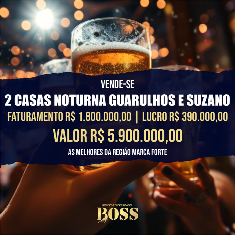 2 Bares em Guarulhos e Suzano <br>Faturamento mensal R$ 1.800.000,00 <br>Lucro Mensal R$ 390.000,00