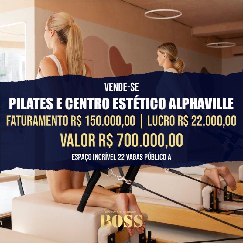 Centro Estético e Pilates Alphaville <br>Faturamento mensal R$ 134.000,00 <br>Lucro mensal R$ 21.000,00