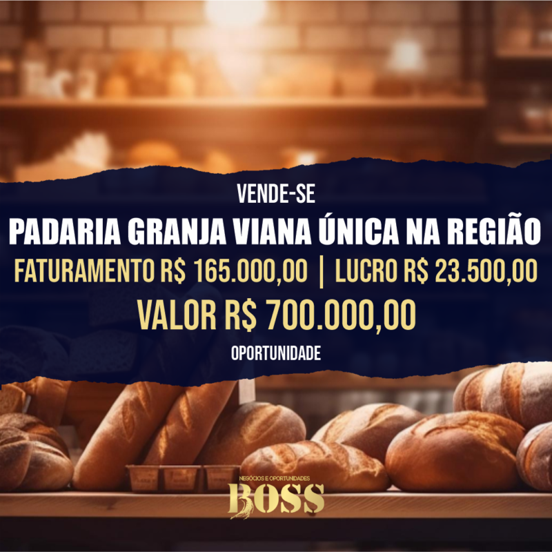 Padaria Granja Viana Única na Região <br>Faturamento mensal R$ 165,000,00 <br>Lucro mensal R$ 23.500,00