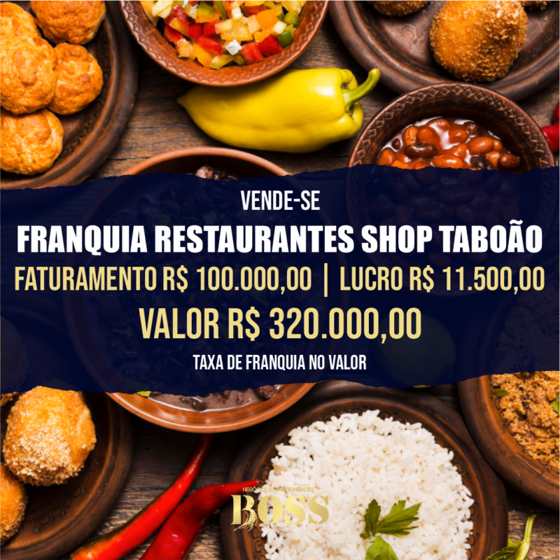 Franquia Shopping Taboão <br>Faturamento mensal R$ 100.000,00 <br>Lucro mensal R$ 11.500,00