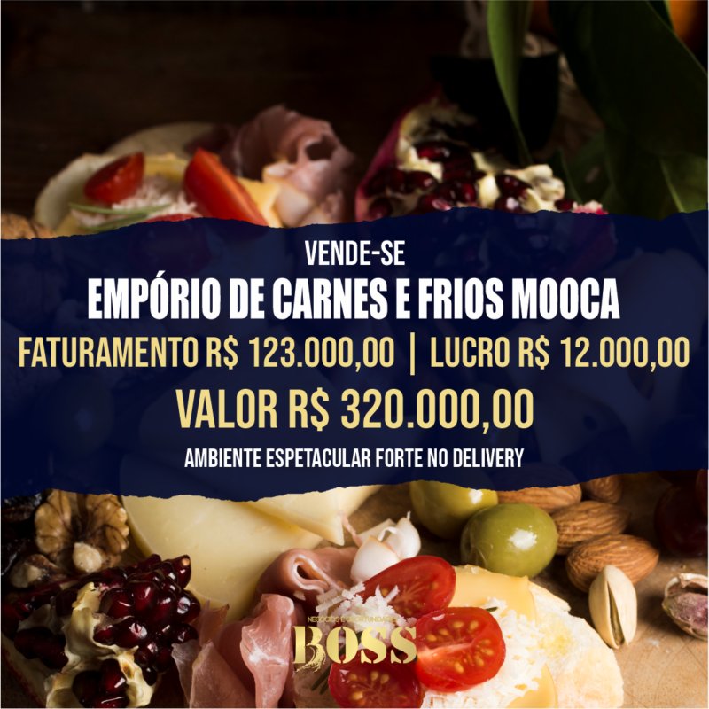 Salumeria Mooca Carnes e Frios <br>Faturamento mensal R$ 123.000,00 <br>Lucro mensal R$ 12.000,00