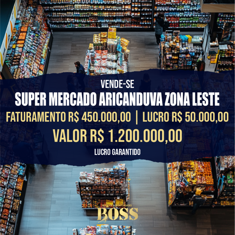 Super Mercado Aricanduva Zona Leste <br>Faturamento mensal R$ 450.000,00 <br>Lucro mensal R$ 50.000,00