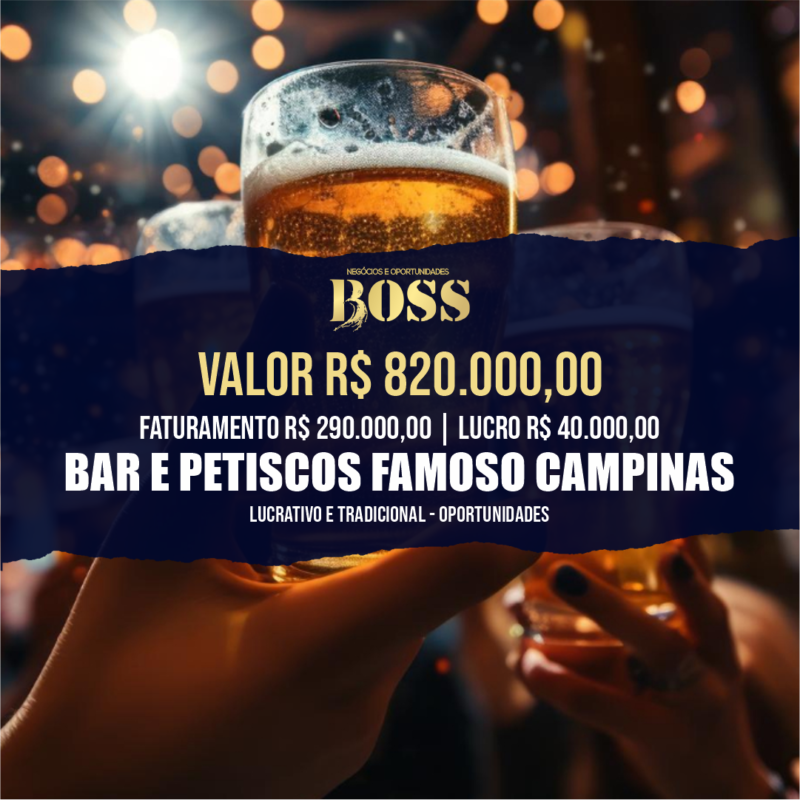 Restaurante Bar em Campinas Famoso <br>Faturamento mensal R$ 290.000,00 <br>Lucro mensal R$ 40.000,00