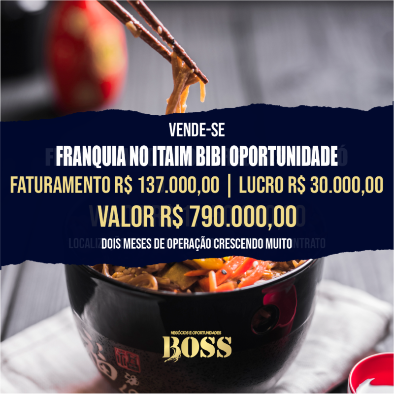 Franquia Itaim Bibi <br>Faturamento mensal R$ 137.000,00 <br>Lucro Mensal R$ 30.000,00