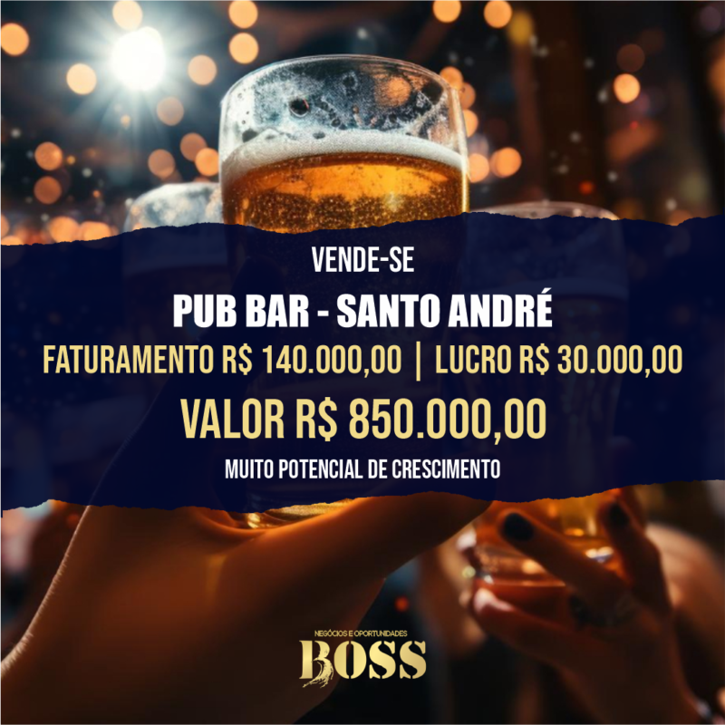 Pub Bar em Santo André <br>Lucro mensal R$ 30.000,00 <br>Valor R$ 850.000,00