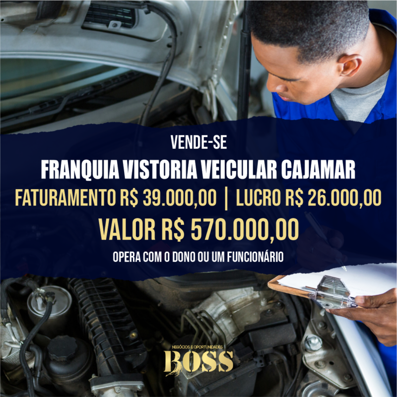 Vistoria Veícular Cajamar <br>Faturamento mensal R$ 39.000,00 <br>Lucro mensal R$ 26.000,00