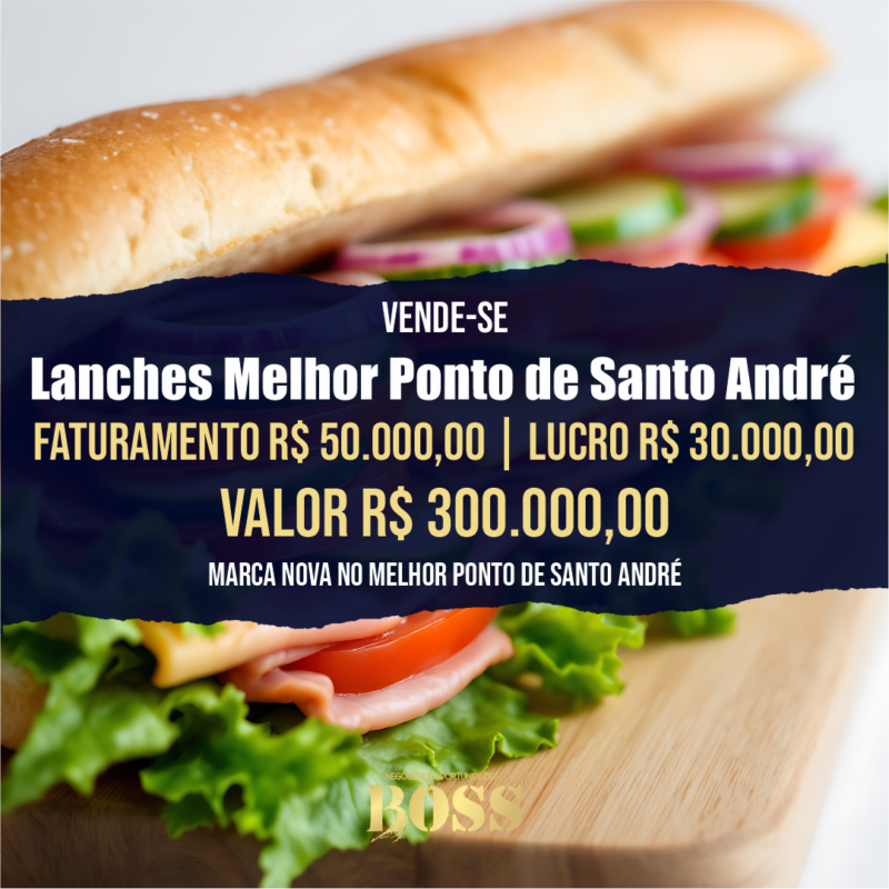 Lanches Melhor Ponto de Santo André <br>Faturamento mensal R$ 50.000,00 <br>Lucro mensal R$ 10.000,00