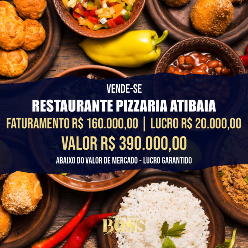 Restaurante e Pizzaria em Atibaia <br>Faturamento mensal R$ 160.000,00 <br>Lucro mensal R$ 20.000,00