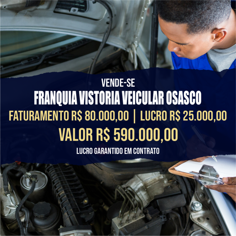 Vistoria Veicular Ossasco <br>Faturamento mensal R$ 80.000,00 <br>Lucro mensal R$ 25.500,00