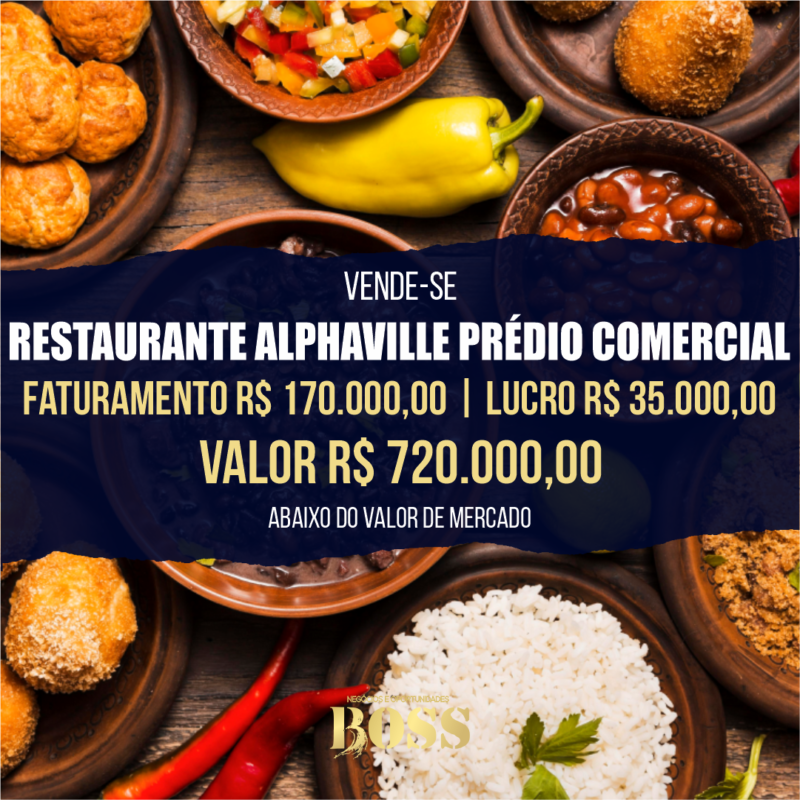 Restaurante Embaixo de Prédio Comercial Alphaville <br>Faturamento mensal R$ 170.000,00 <br>Lucro mensal R$ 35.000,00