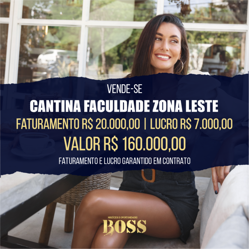 Cantina Faculdade Zona Leste <br>Faturmamento mensal R$ 20.000,00 <br>Lucro mensal R$ 7.000,00
