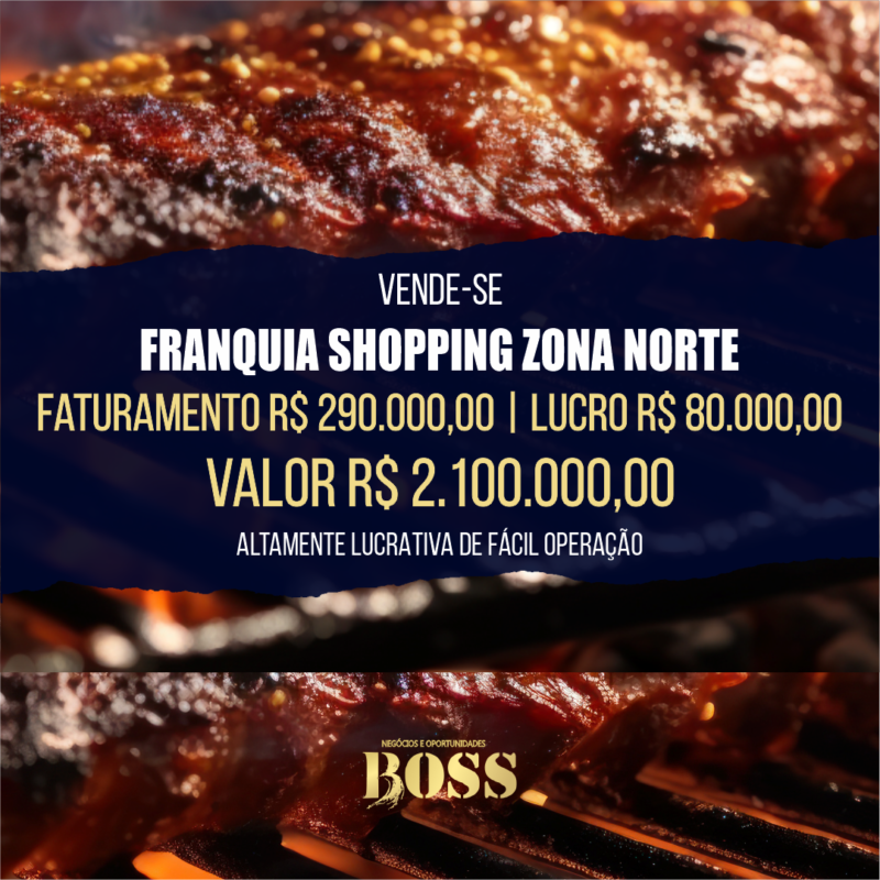 Franquia Pratos Prontos Shopping Zona Norte <br>Faturamento mensal R$ 290.000,00 <br>Lucro mensal R$ 80.000,00