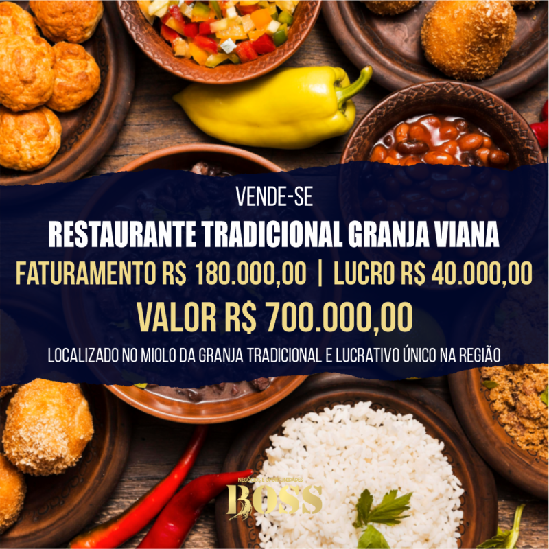 Restaurante Tradicional no Milo da Granja Viana <BR>Faturamento mensal R$ 180.000,00 <BR>Lucro mensal R$ 40.000,00