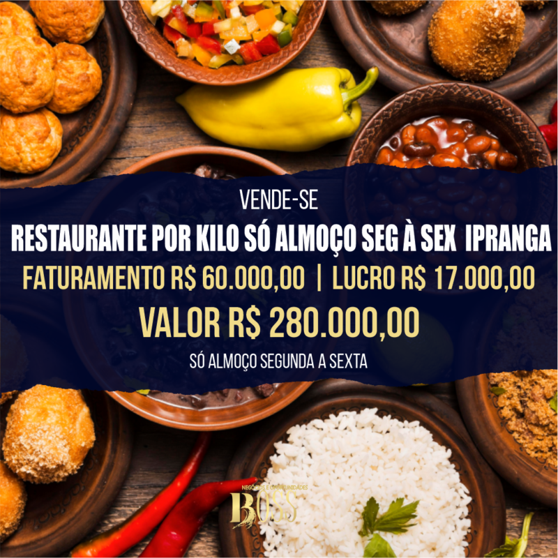 Restaurante 30 anos por Kilo Ipiranga <br>Faturamento mensal R$ 120.000,00 <br>Lucro mensal R$ 17.000,00