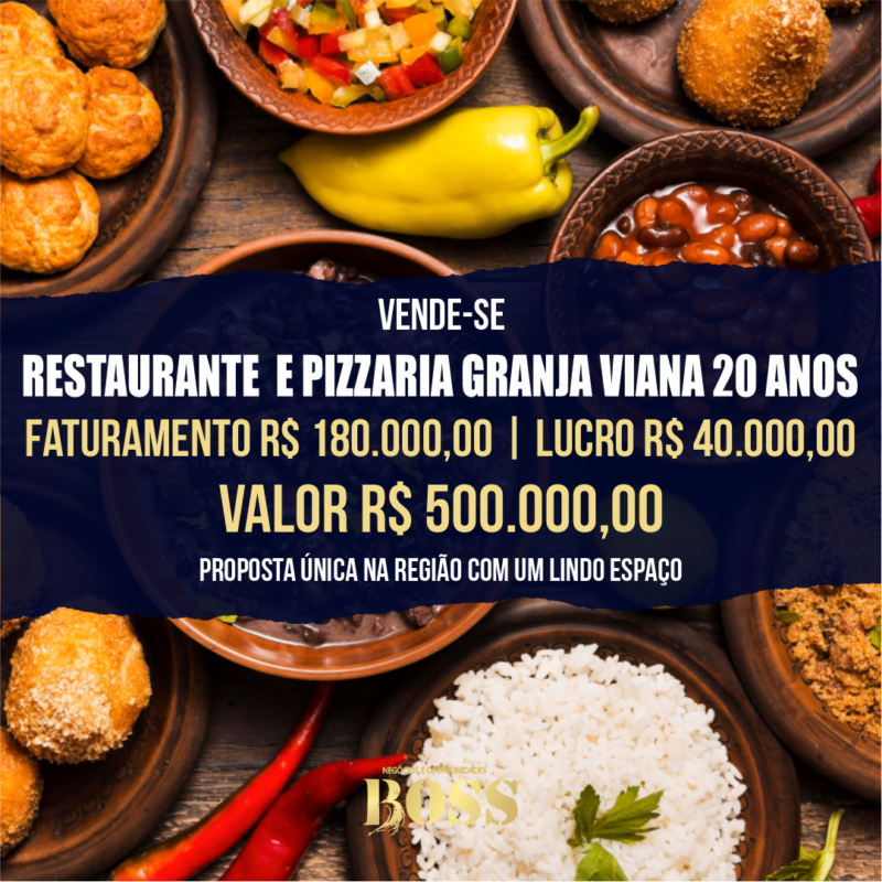 Restaurante Tradicional no Melhor da Granja Viana <BR>Faturamento mensal R$ 180.000,00 <BR>Lucro mensal R$ 40.000,00