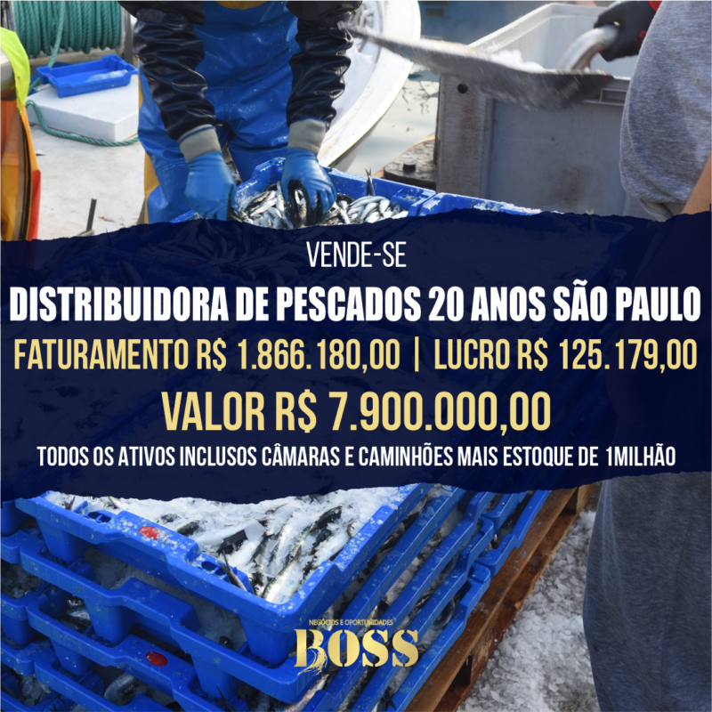 Distribuidora de Pescados 20 anos São Paulo <br>Faturamento mensal R$ R$ 1.866.180,00 <br>Lucro mensal R$ 125.179,00