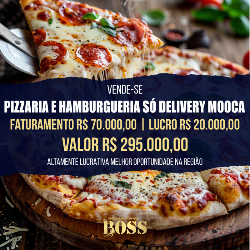 Pizzaria e Hamburgueria só Delivery Mooca <br>Faturamento mensal R$ 60.000,00 <br>Lucro mensal R$ 20.000,00