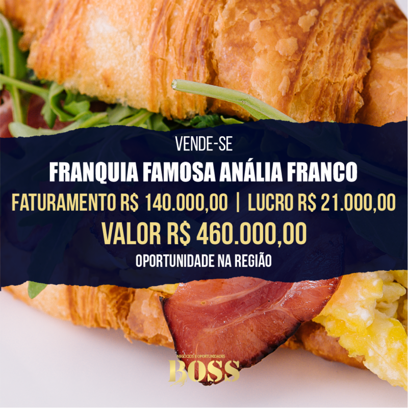 Franquia Famosa Anália Franco <br>Faturamento mensal R 140.000,00 <br>Lucro mensal R$ 21.000,00