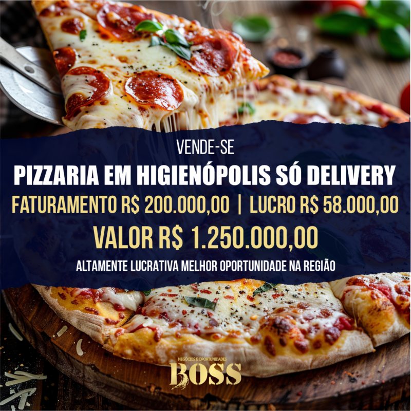 Pizzaria só Delivery Higienópolis <br>Faturamento mensal R$ 200.000,00 <br>Lucro mensal R$ 58.000,00