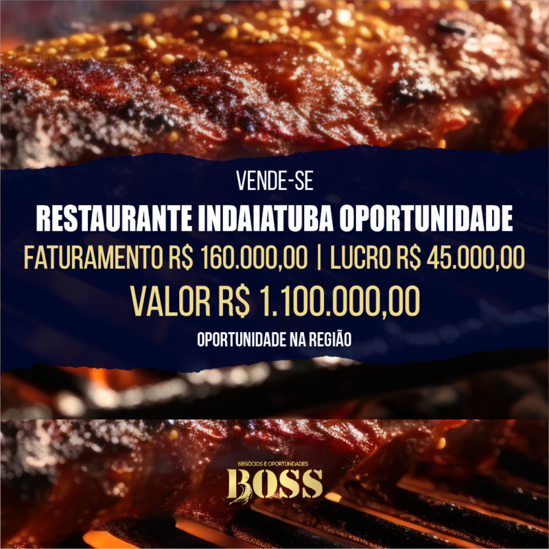 Restaurante Indaiatuba <br>Faturamento mensal R$ 160.000,00 <br>Lucro mensal R$ 45.000,00